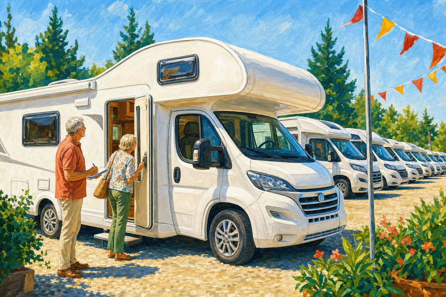 Illustration gouache : camping-car sur l’autoroute, retour d’Allemagne